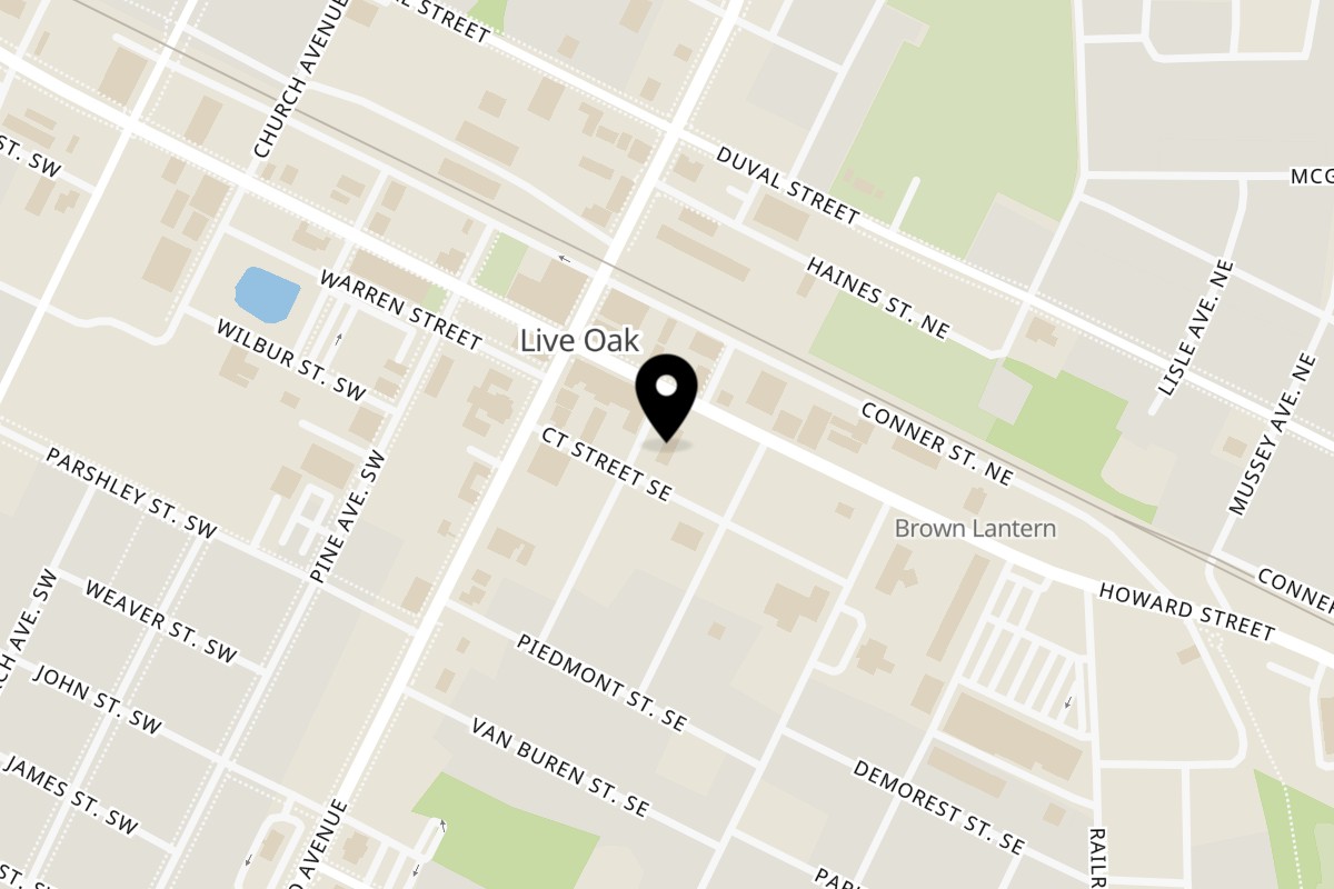 Map showing the location of The Dixie Grill on 101 Dowling Ave SE in Live Oak